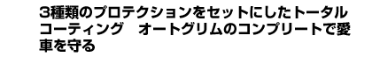 3種類のプロテクションをセットにしたトータルコーティング　オートグリムのコンプリートで愛車を守る